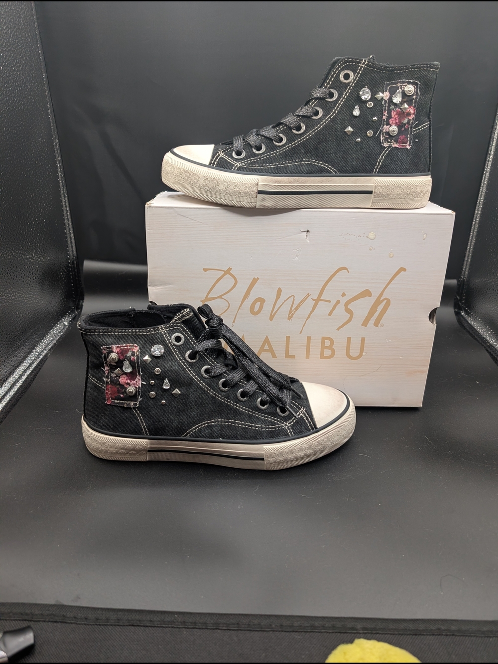 Blowfish Women's s Black High-Top Sneakers with Studs & Floral Patch